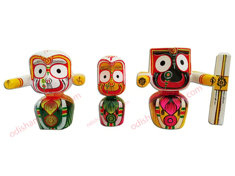 Jagannath, Balabhadra & Subhadra Neem Wood Idol 4 Inch (10 Cms)