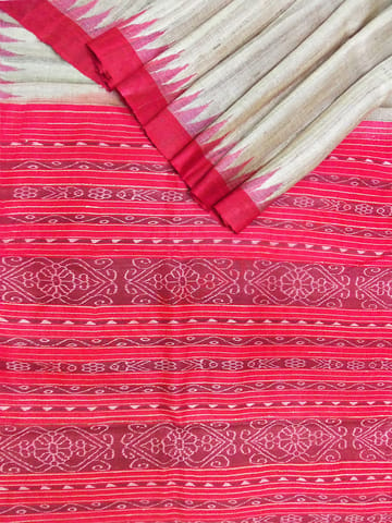 Tussor Silk Red Anchal Design Saree