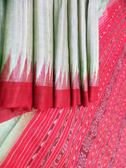 Tussor Silk Red Anchal Design Saree