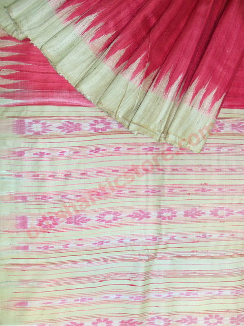 Tussor Ghichha Silk Saree Red Colour And Yelow Anchal