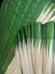 Tussor Ghichha Silk Saree Cream Colour And Green Anchal