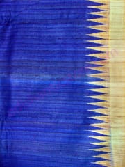 Tussor Ghicha Silk Saree Blue Colour And Yellow Anchal