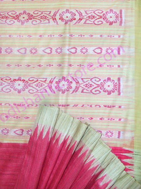 Tussor Ghicha Silk Saree Pink Colour And Yellow Anchal