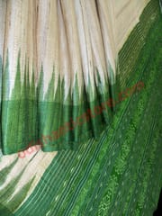 Tussor Ghichha Silk Saree Cream Colour And Green Anchal