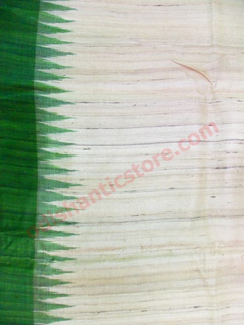 Tussor Ghichha Silk Saree Cream Colour And Green Anchal