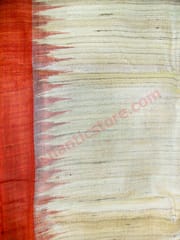 Tussor Ghichha Silk Saree Cream Colour And Orange Anchal