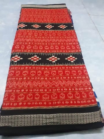 Sambalpuri Orange With Black Passapalli Border Design Saree