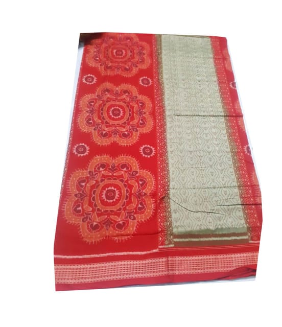 Sambalpuri Orange And Cream colour with Flower design