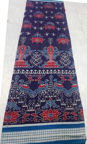 Sambalpuri Blue Colour Peacock And Flower desgin