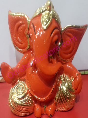 Orange Color Alloy Metal Lord Ganesh Showpiece