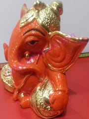 Orange Color Alloy Metal Lord Ganesh Showpiece