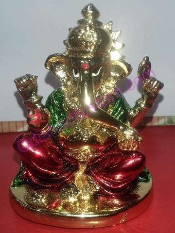 Gold Plated Alloy Metal Sitting Lord Ganesh Showpiece