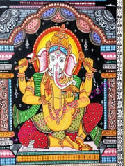 Canvas Painting Sitting Lord Ganesh With Arch