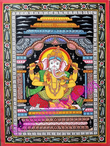 Canvas Painting Sitting Lord Ganesh With Arch