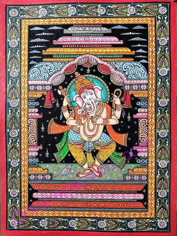 Dancing Lord Ganesh With Arch Canvas Painting