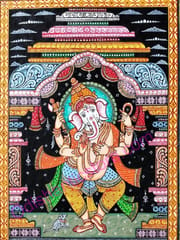 Dancing Lord Ganesh With Arch Canvas Painting