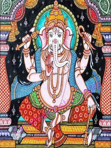 Sitting Lord Ganesh With Arch Canvas Painting