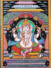 Sitting Lord Ganesh With Arch Canvas Painting