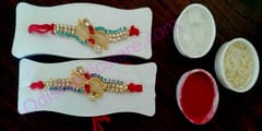 Golden Crystal White Stone Design Rakhi