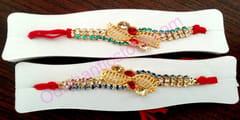 Golden Crystal White Stone Design Rakhi