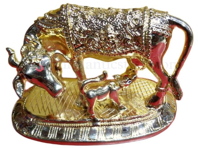 Gold Plated Cow With Calf Showpiece