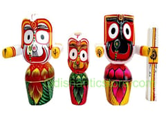 Lord Jagannath Balabhadra Subhadra Neem Wood Idol 8 Inch