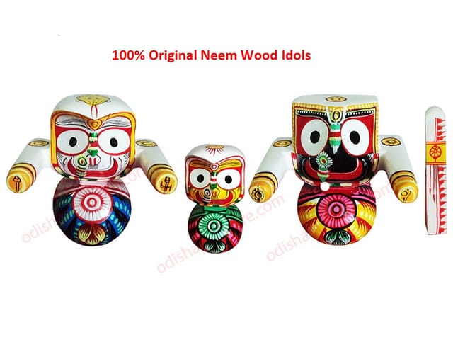 Jagannath, Balabhadra & Subhadra Idol Neem Wood 10 Inch